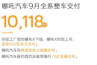 哪吒汽车9月销10118台,同环比均下滑