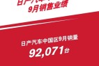 日产汽车中国区发布销量业绩 9月共售92071辆